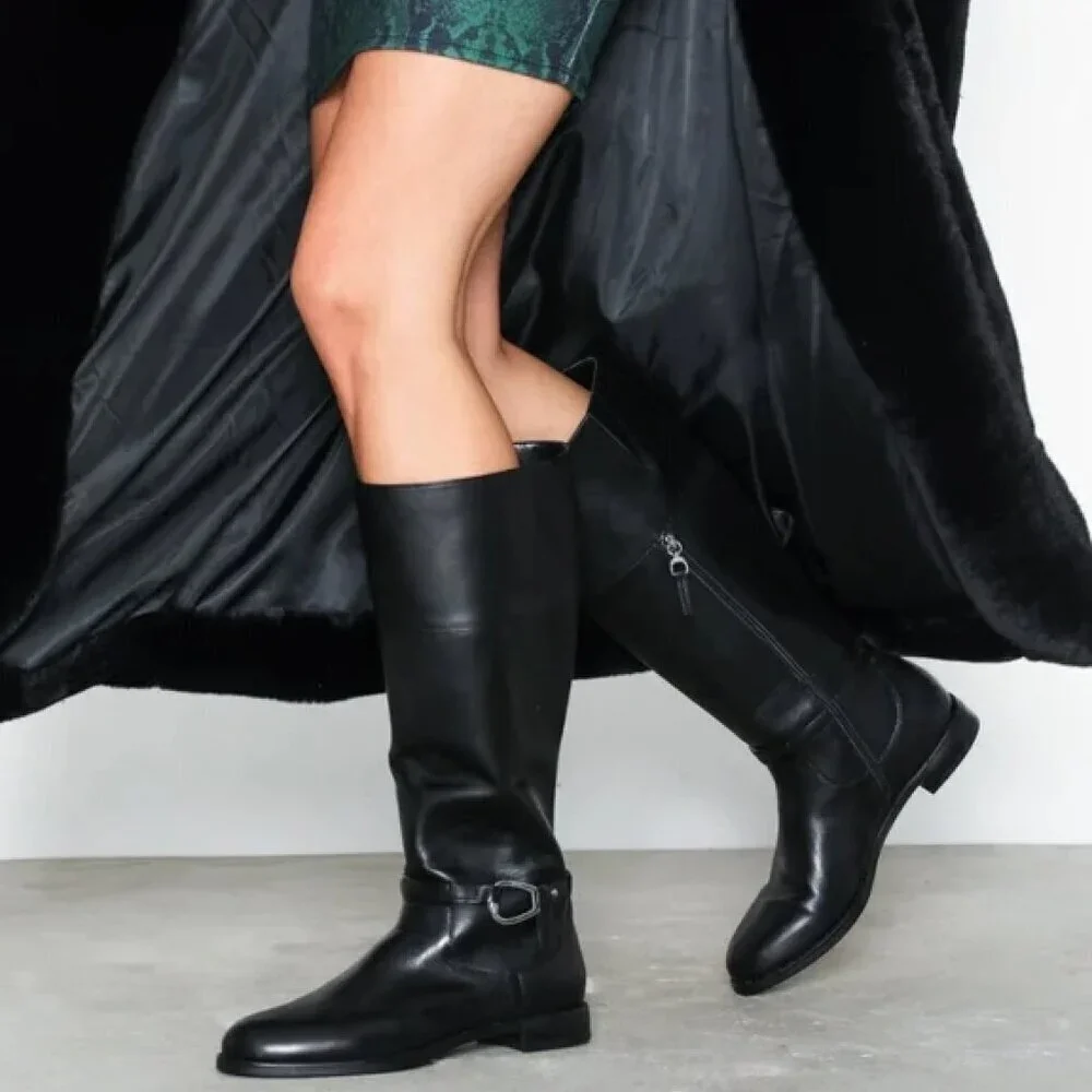 RALPH LAUREN Harlee Tall Black Leather Riding Boots Equestrian Knee High 6
